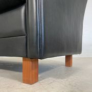 Vintage retro danish mogens hansen 2 person black leather sofa