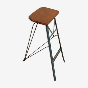 Tabouret industriel pliant métal et bois