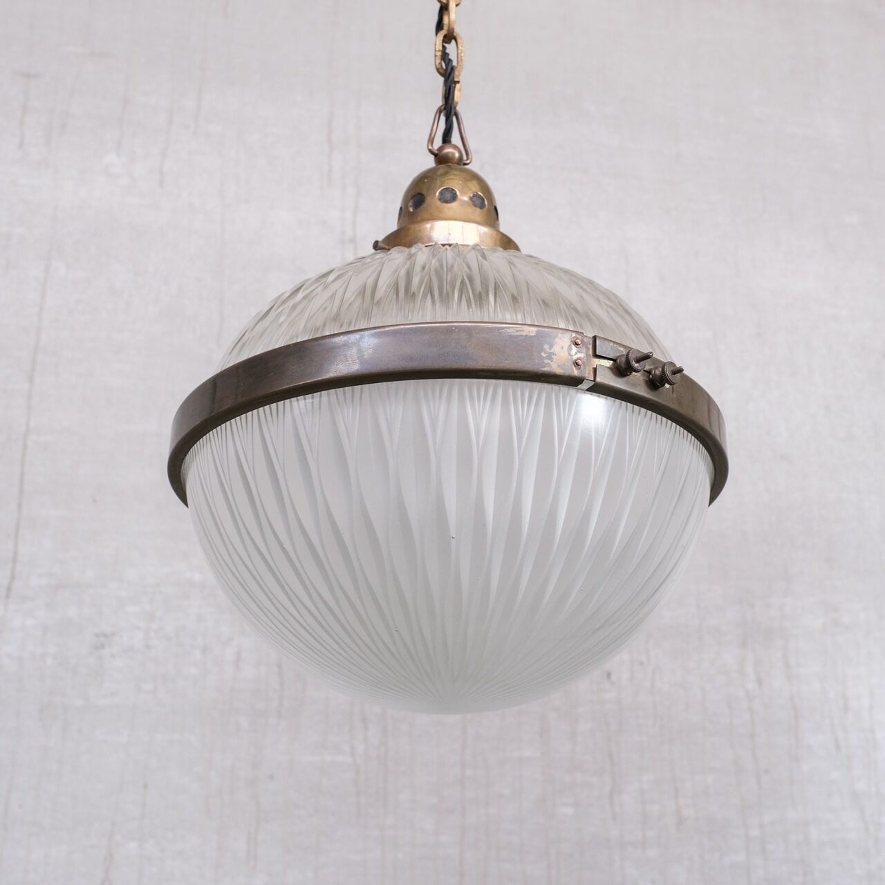 French Antique Prismatic Glass and Brass Pendant Light