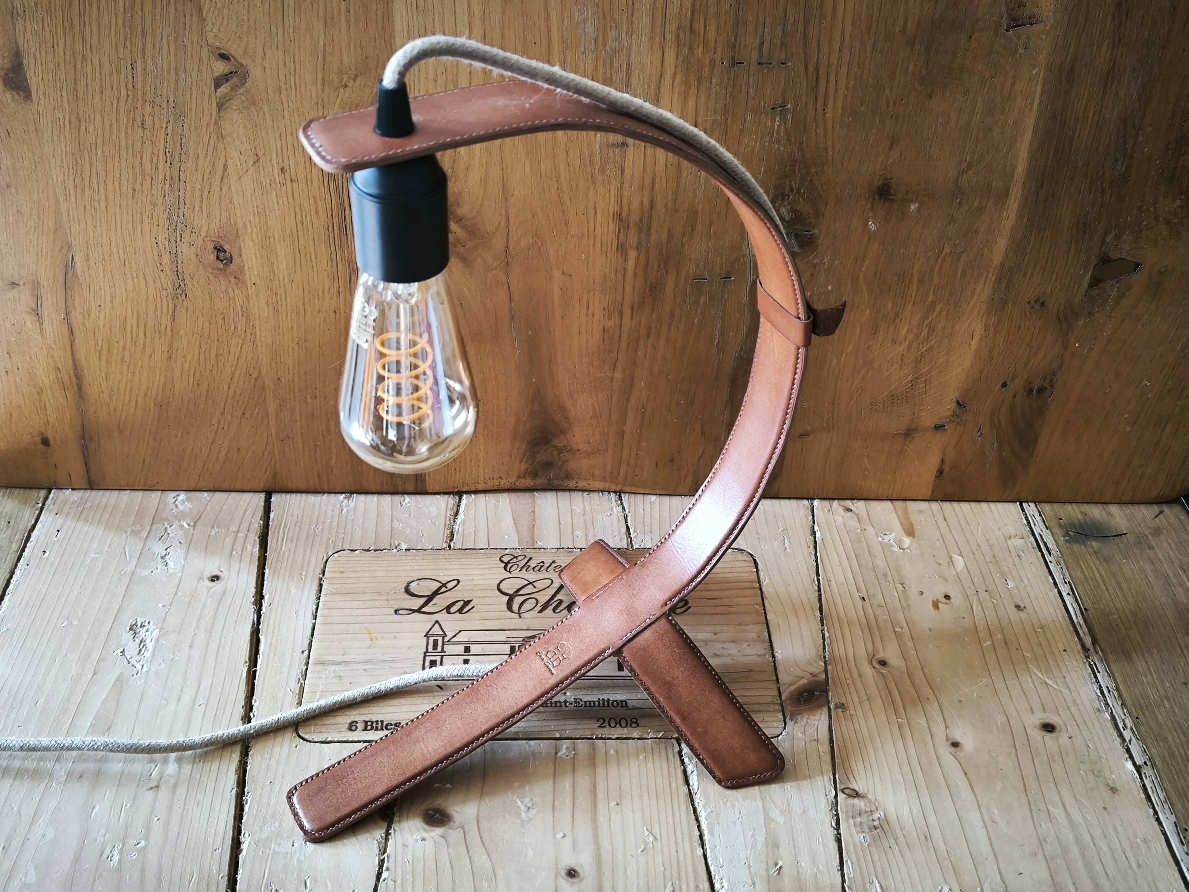 "Organique" Desk Lamp Italian Vegetable Leather & Hand-Stitched Aluminium