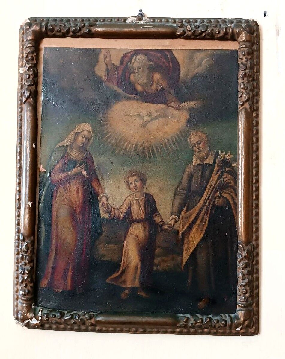 Peinture ancienne sur cuivre - Sainte Famille - XVIIIe siècle