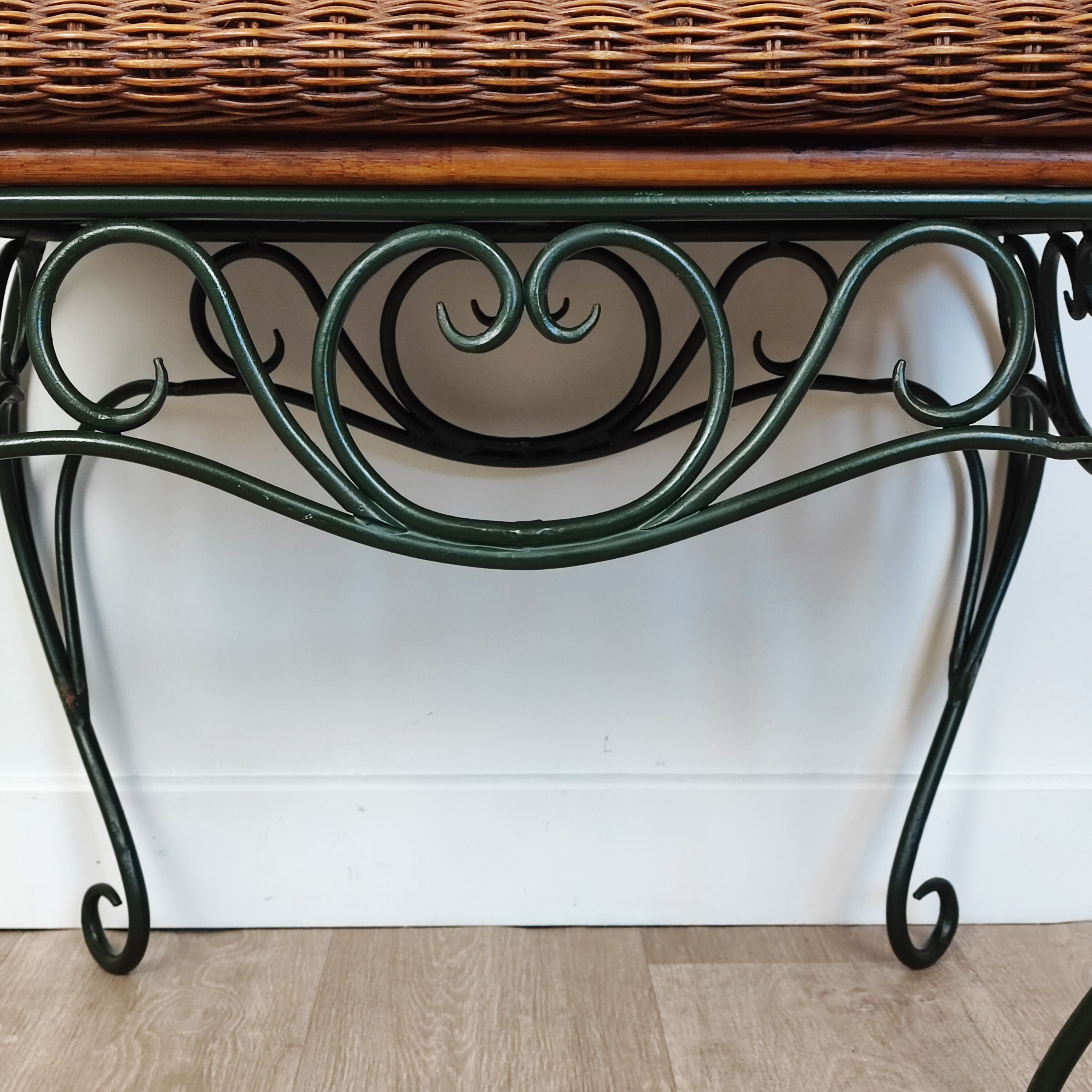 Rattan and wrought iron coffee table