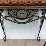 Rattan and wrought iron coffee table
