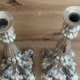 Antique Pair of Solid Silver Flambeaux Candlesticks with Unicorn Hallmark, Early X