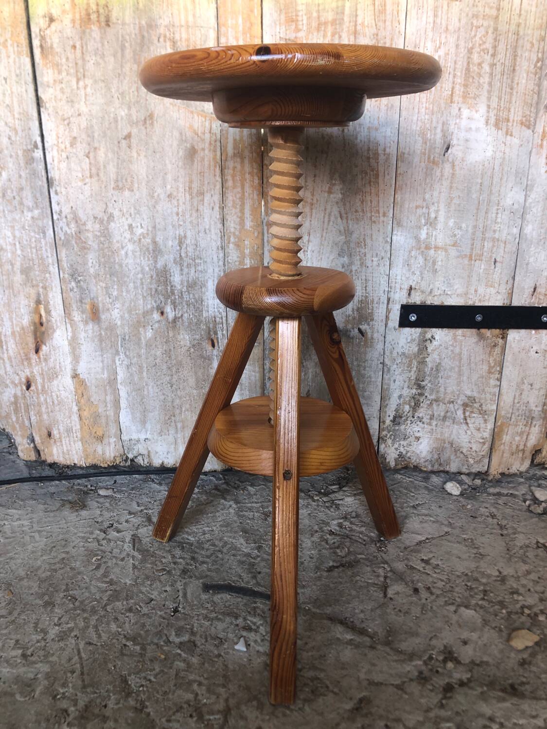Vintage light wood tripod screw painter's stool