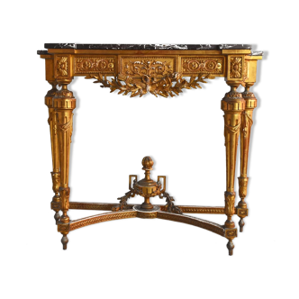 Console époque XIXème bois et stuc doré de style Louis XVI
