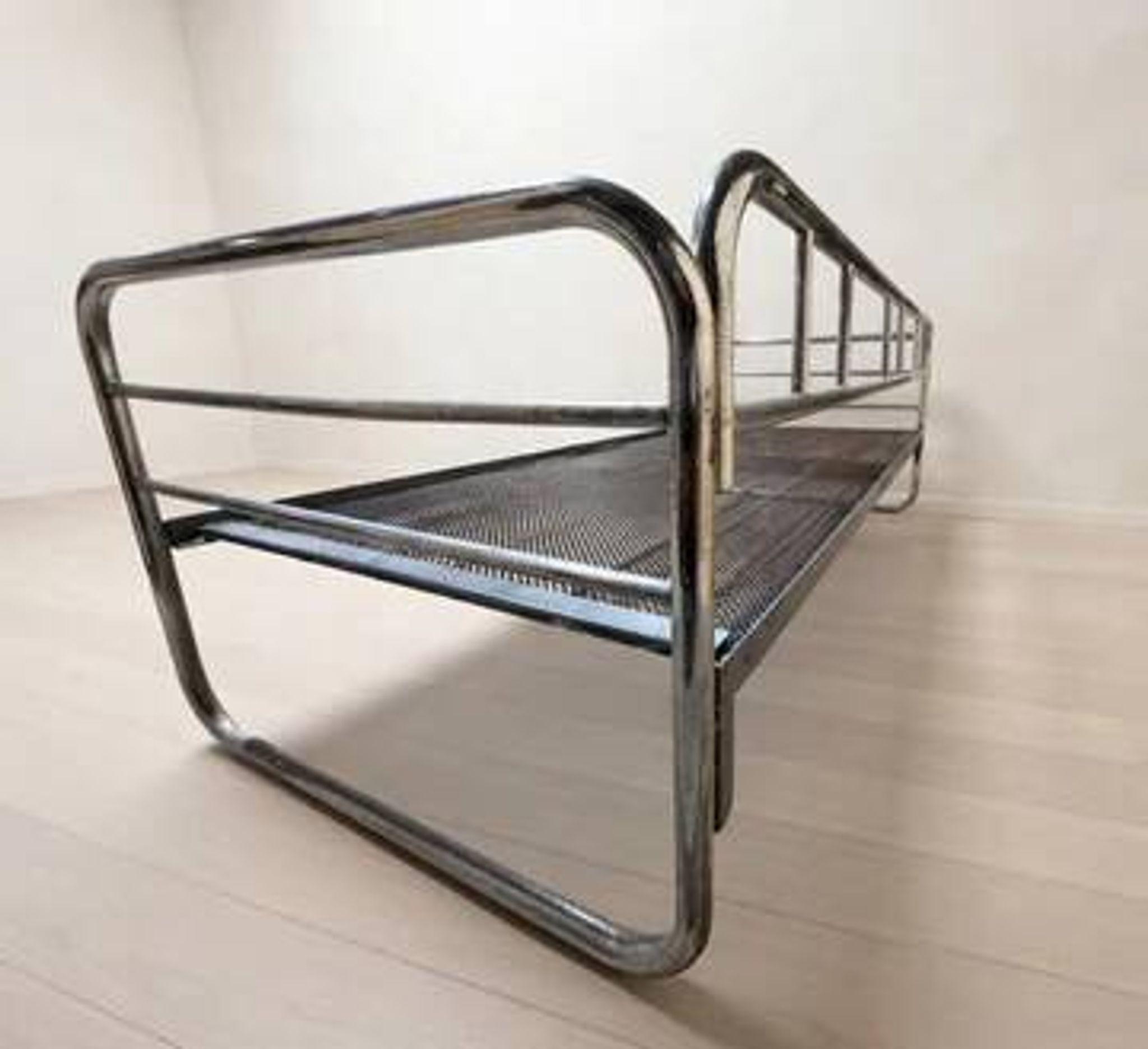 Vintage chrome tubular steel daybed frame, mid-20th century, Czechoslovakia, 190 × 86 × 67 cm