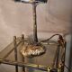 Petite lampe a la mante religieuse bronze, art nouveau, 32x15 verre style tiffany