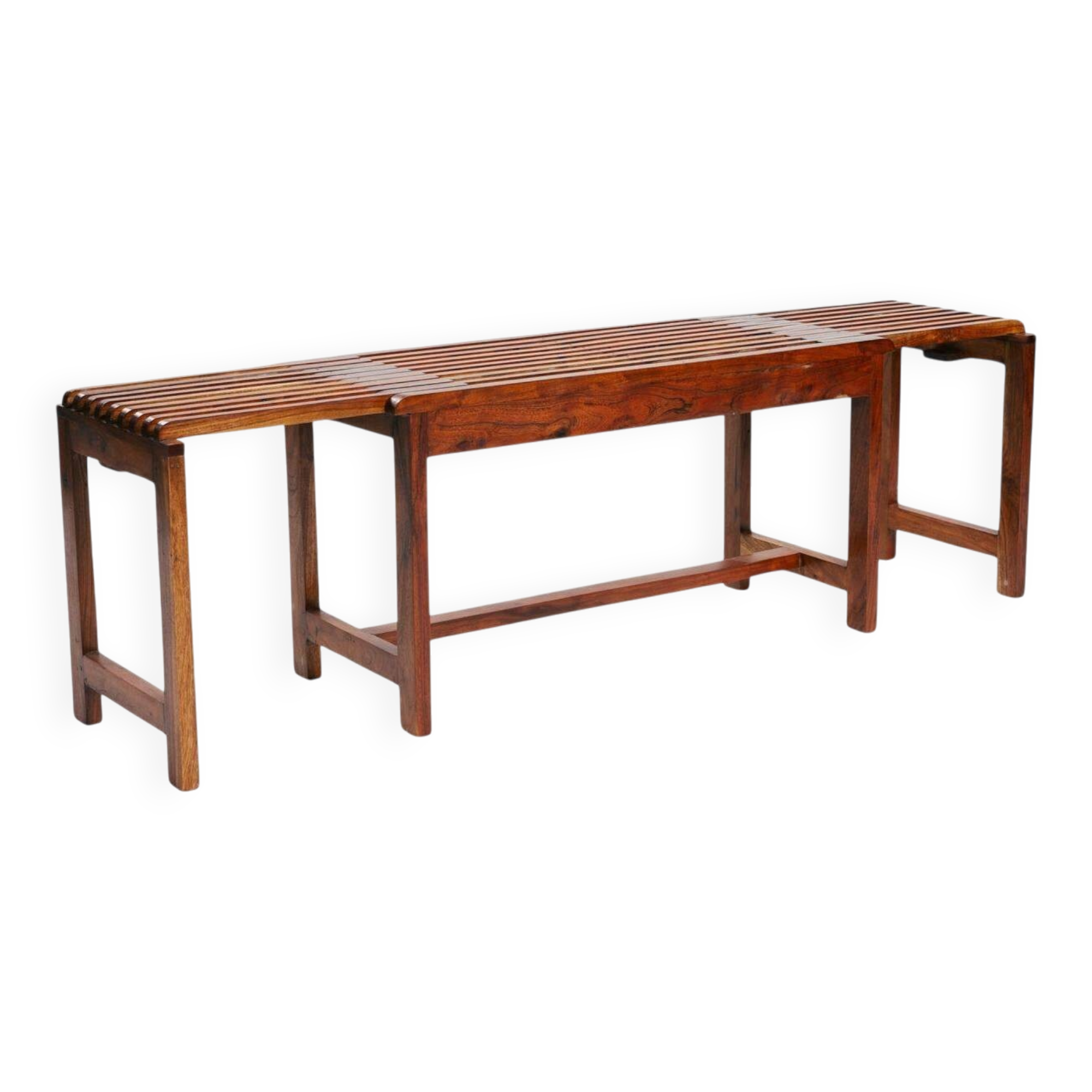Extendable vintage teak slat bench