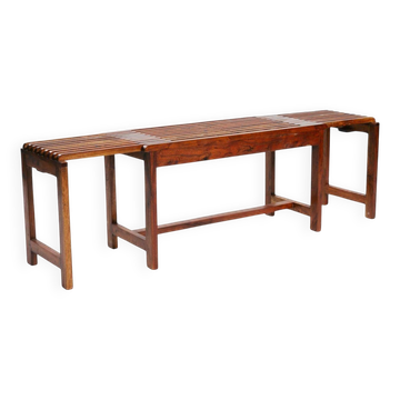 Banc en teck vintage à lattes extensible