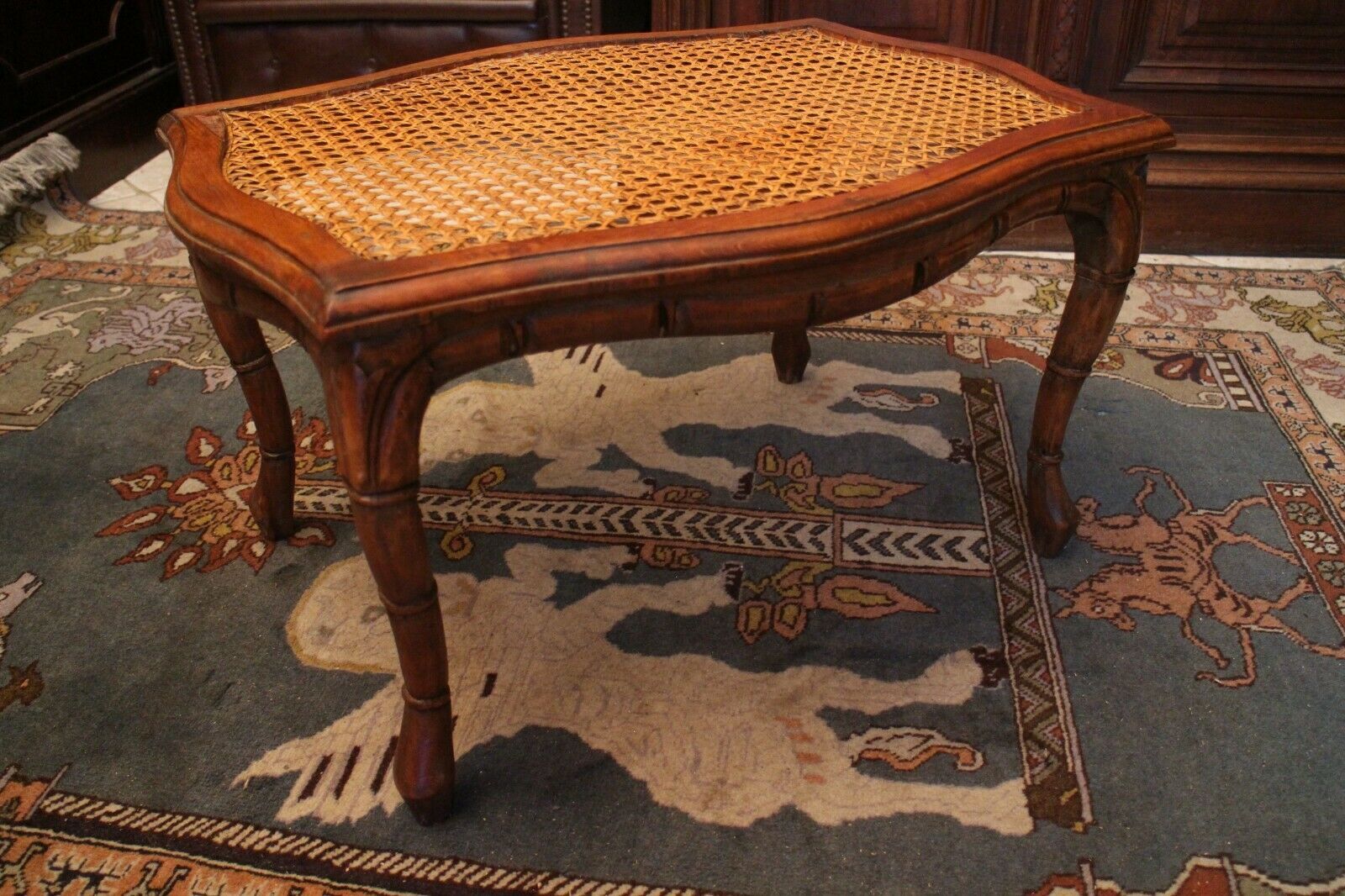 Seating stool styling colonial style solid wood sitting canne late 19th