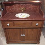 Meuble de salle de bain antique-art avec vasque basculante faïence fleurie