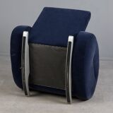 Bretz (Germany) — Rocking Chair / Armchair — Blue Velvet Upholstery — 1980s
