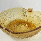 Salad bowl set and 4 dessert cups, vintage, apple shape in amber glass