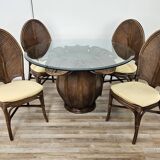 Set with table and four chairs in wicker and bamboo by Vivai Del Sud, 1970