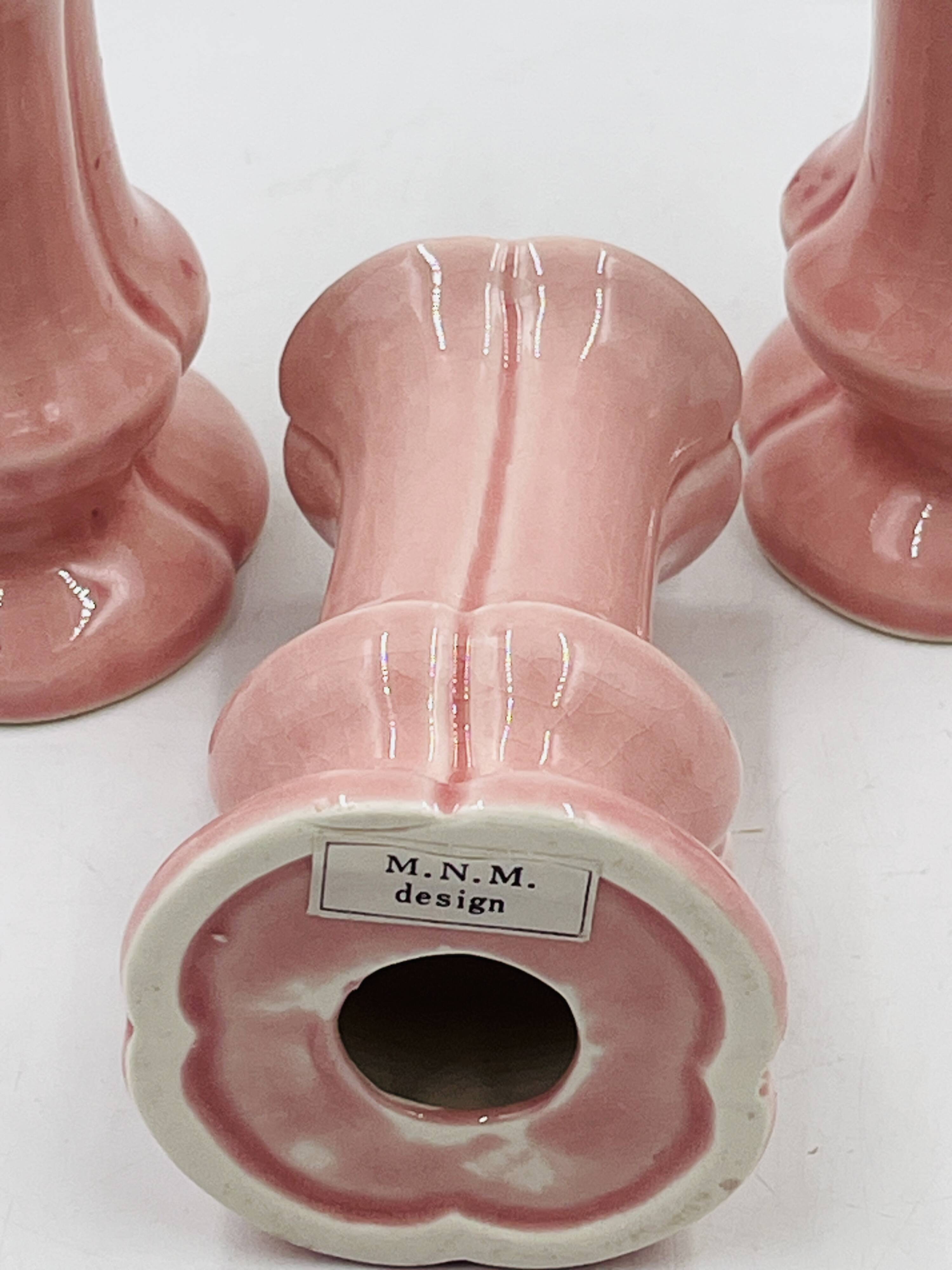 Set of 3 pink ceramic candle holders