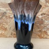 Antique Vallauris Style Ceramic Vase Black Blue Beige Vintage