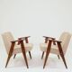 Vintage pair armchair, oak wood, wool upholstery, fully refurbished