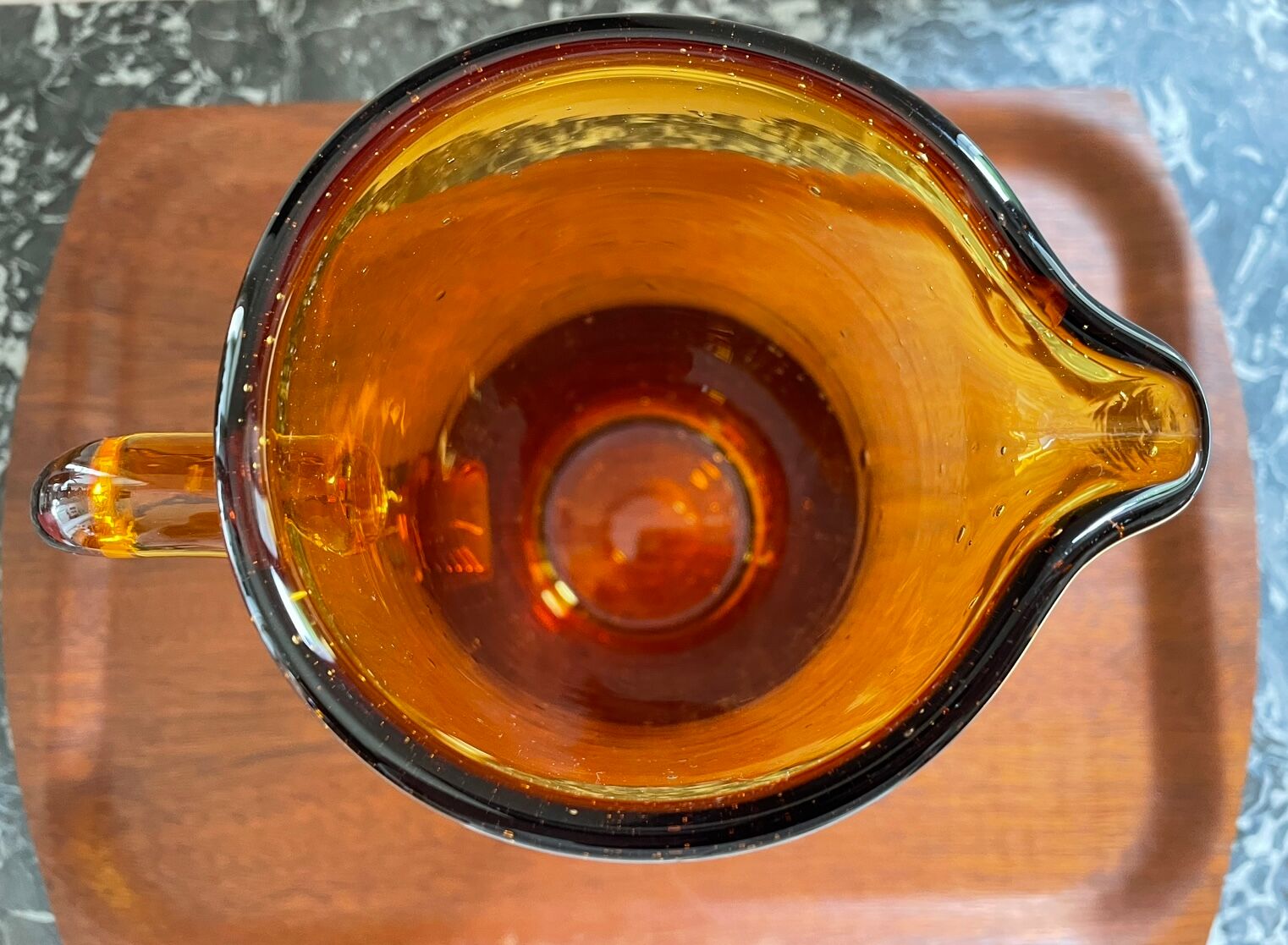 Amber pitcher bubbled glass