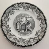 8 old, black and white dessert plates, Lunéville, Country Pranksters