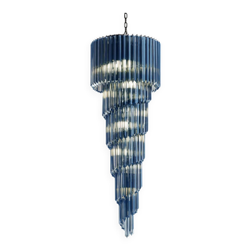 Blue quadriedro murano glass twister chandelier