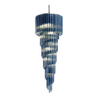 Blue quadriedro murano glass twister chandelier