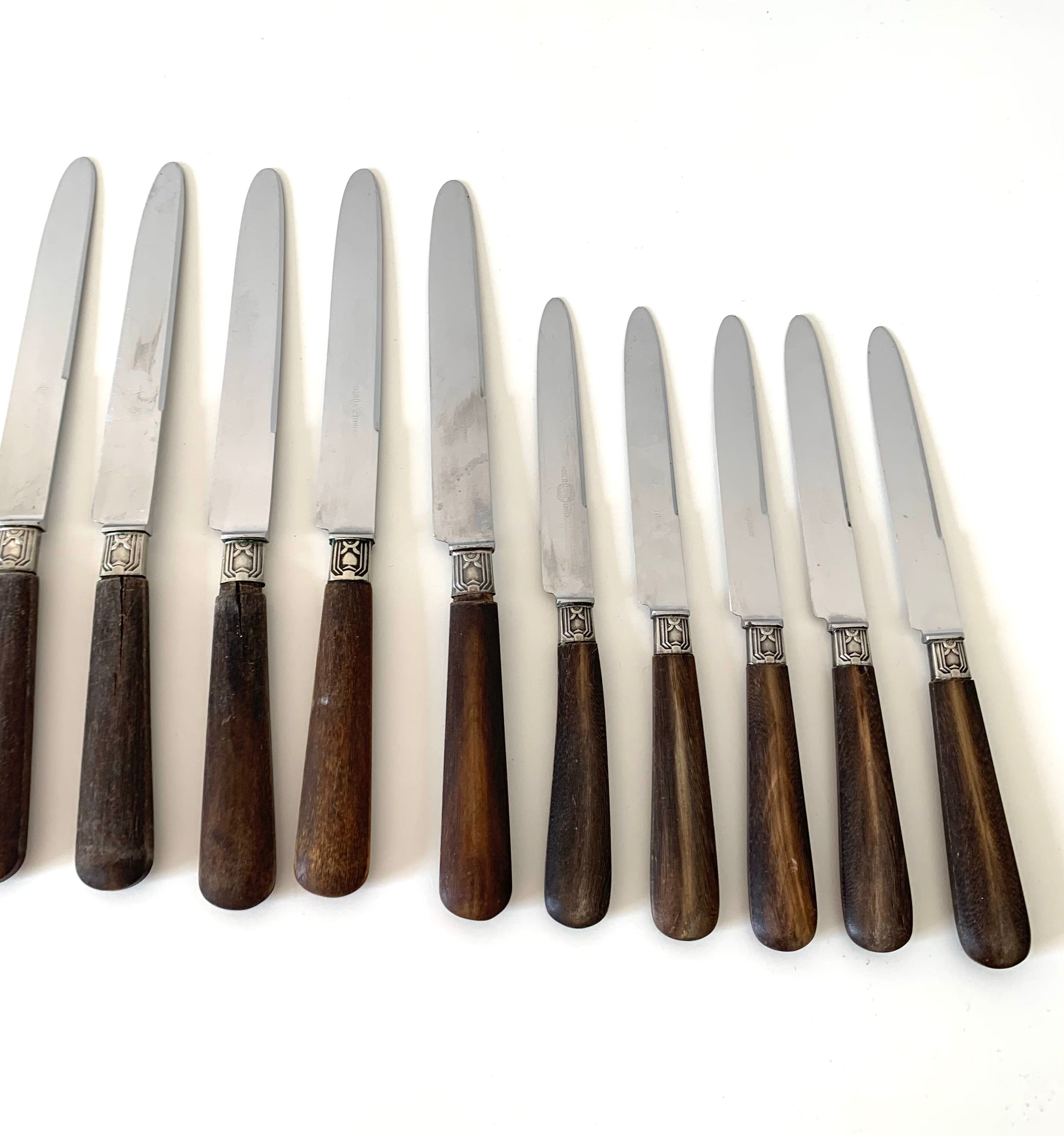 10 old wooden handle knives