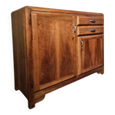 Buffet vintage français en noyer des années 1930 – deux tiroirs, étagères réglables, style Art déco