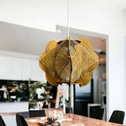 Portuguese mid century wood and straw wooden pendant lamp, 1960s