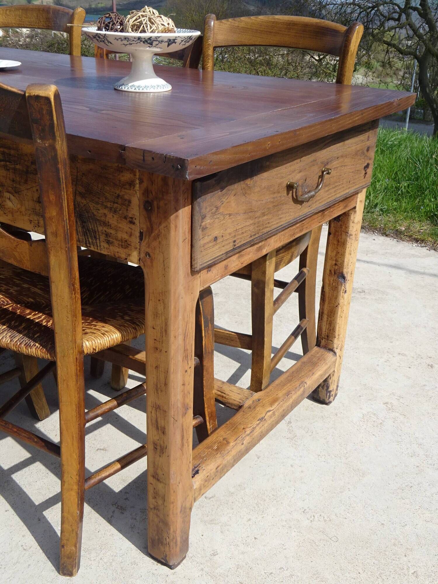Restored antique farmhouse table, made entirely of solid oak.