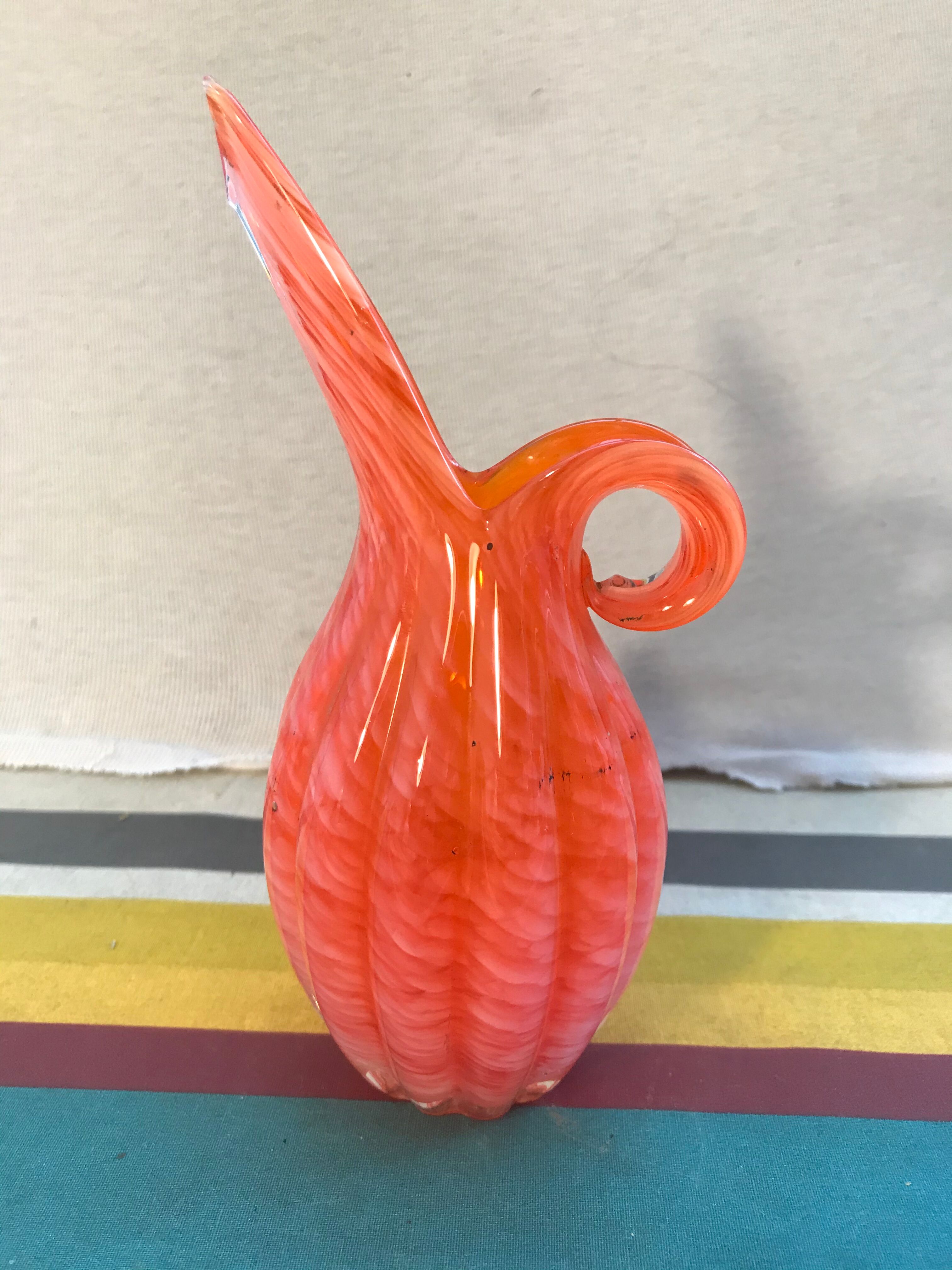 Former Murano pitcher multilayer glass blown rose - anse vintage