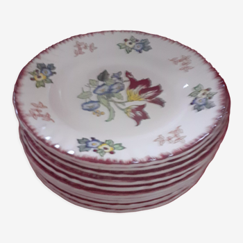 11 hand-painted hollow plates. longwy model marseille.