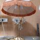 Large gilded brass lamp with white porcelain fleur-de-lis decoration