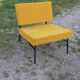 Vintage 50s armchair with black metal base and fabric seats