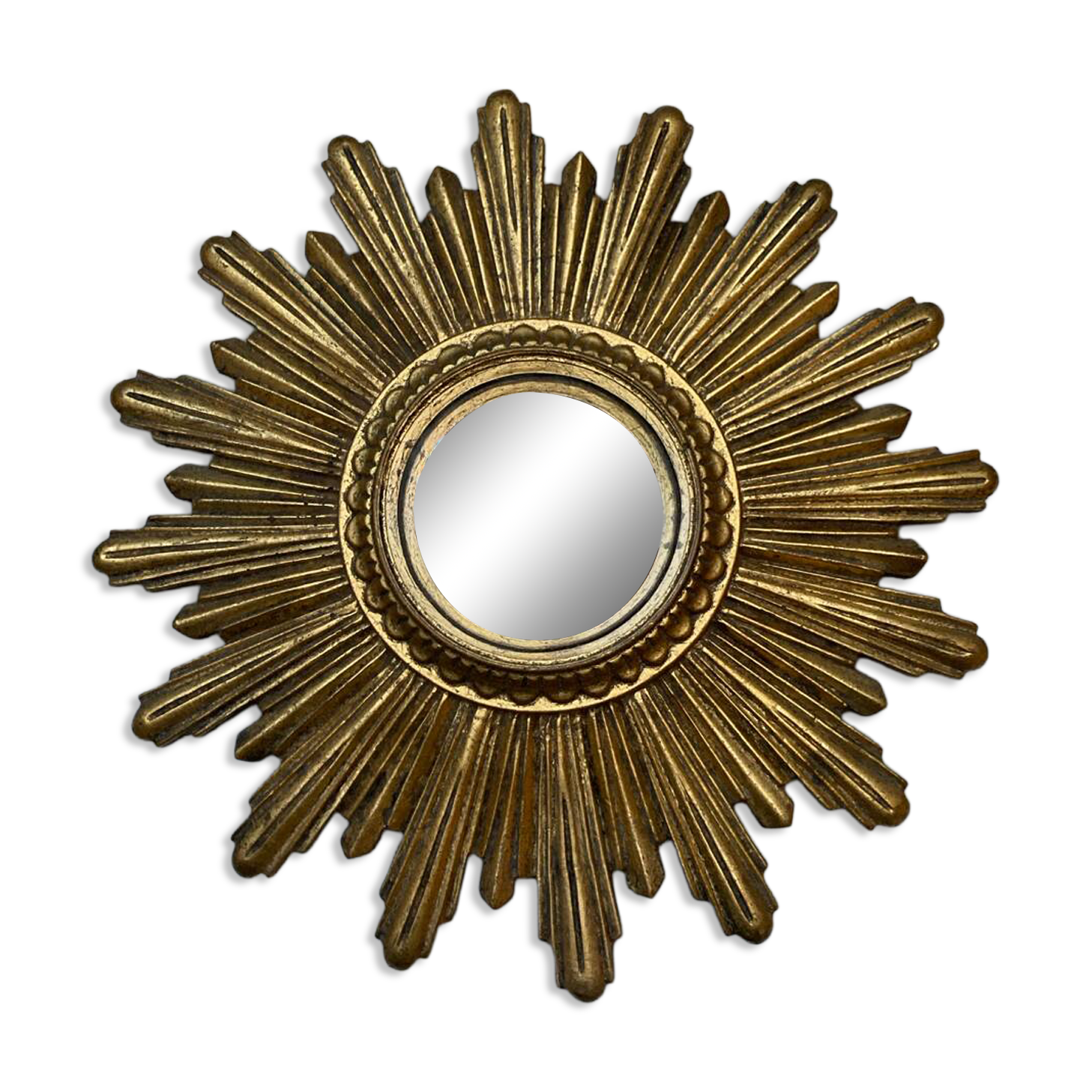 Vintage 60s Gold Convex Witch Sunburst Mirror