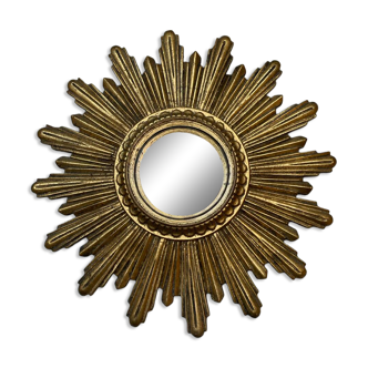 Vintage 60s Gold Convex Witch Sunburst Mirror