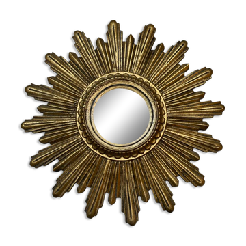 Vintage 60s Gold Convex Witch Sunburst Mirror