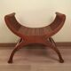 Solid Wood Curule Stool Vintage French Curved Slatted Seat Mid Century