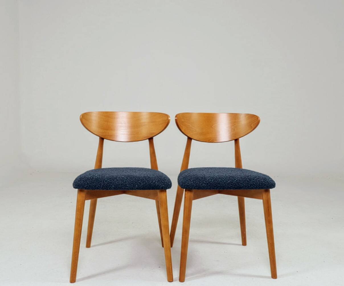 Vintage Scandinavian boucle navy blue chairs set of 4