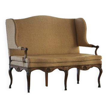 Rococo canapé from the 18th century, carved oak frame and original upholstery, Sweden.