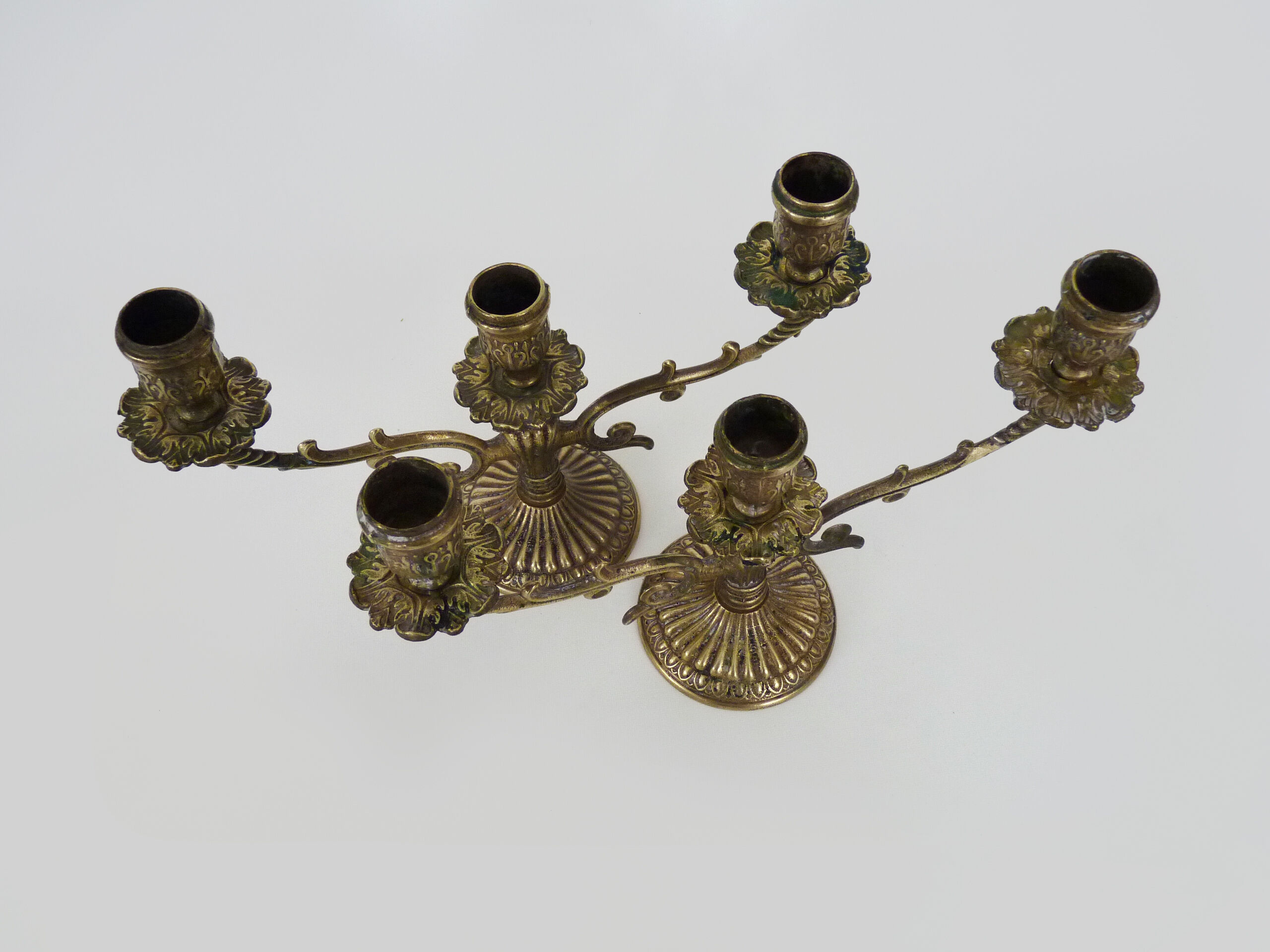 Pair of old candle holders with 3 branches in bronze, year 50/60