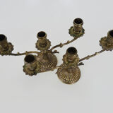 Pair of old candle holders with 3 branches in bronze, year 50/60