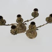 Pair of old candle holders with 3 branches in bronze, year 50/60