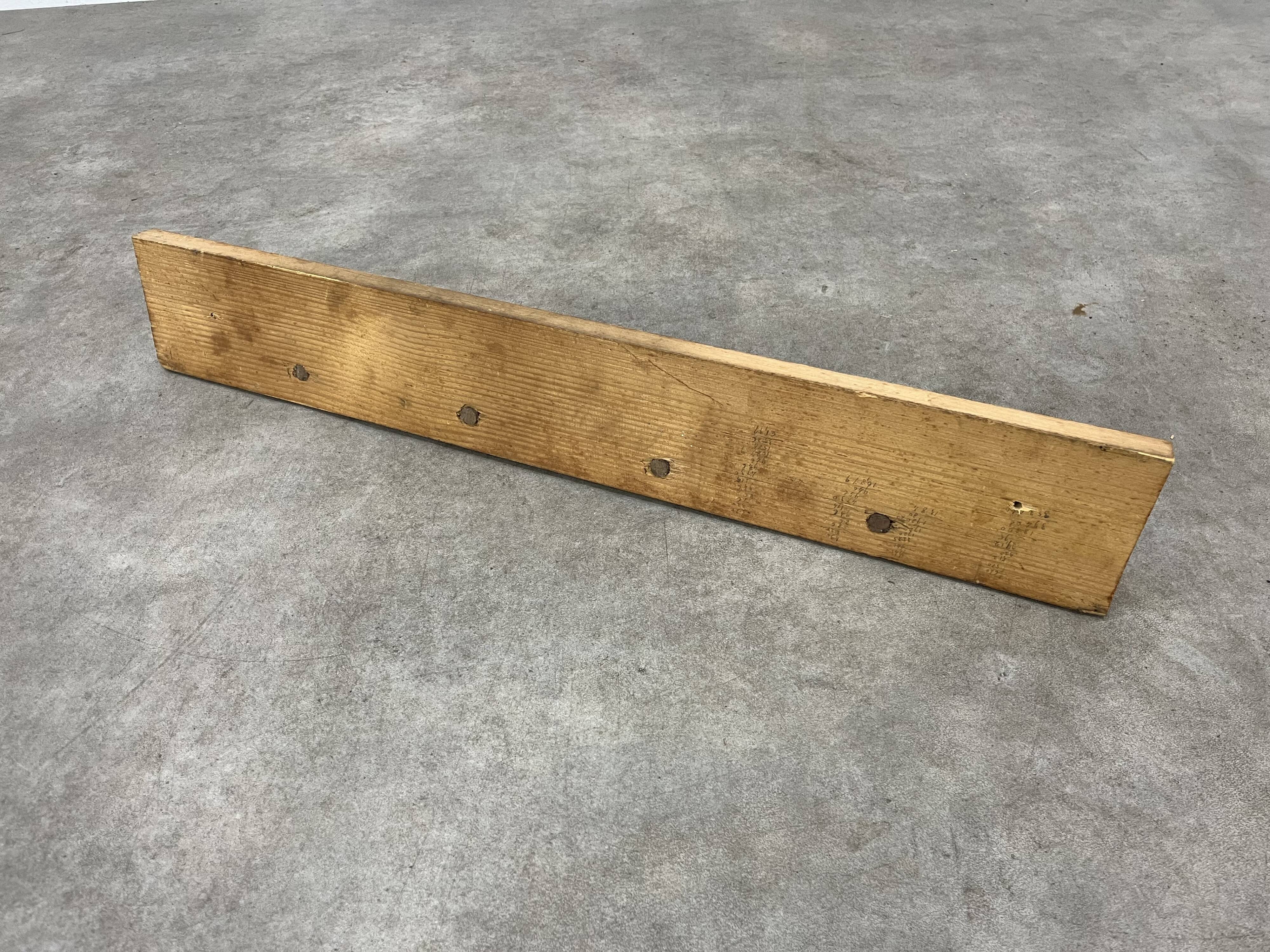 Brutalist pine chalet style wall coat rack, 4 hooks