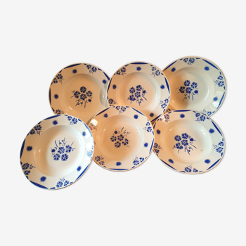 6 assiettes creuses decor chardons bleus