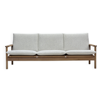 1970s, renovated Danish 3-seater sofa, solid oak wood.