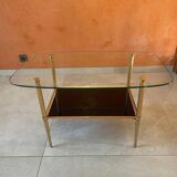 Table basse vintage en verre et laiton