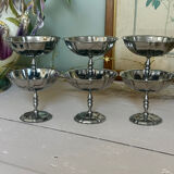 Vintage set of 6 finely engraved stainless steel bowls.