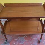 SERVING TROLLEY BAR TABLE ON WHEELS VINTAGE 2 TRAYS
