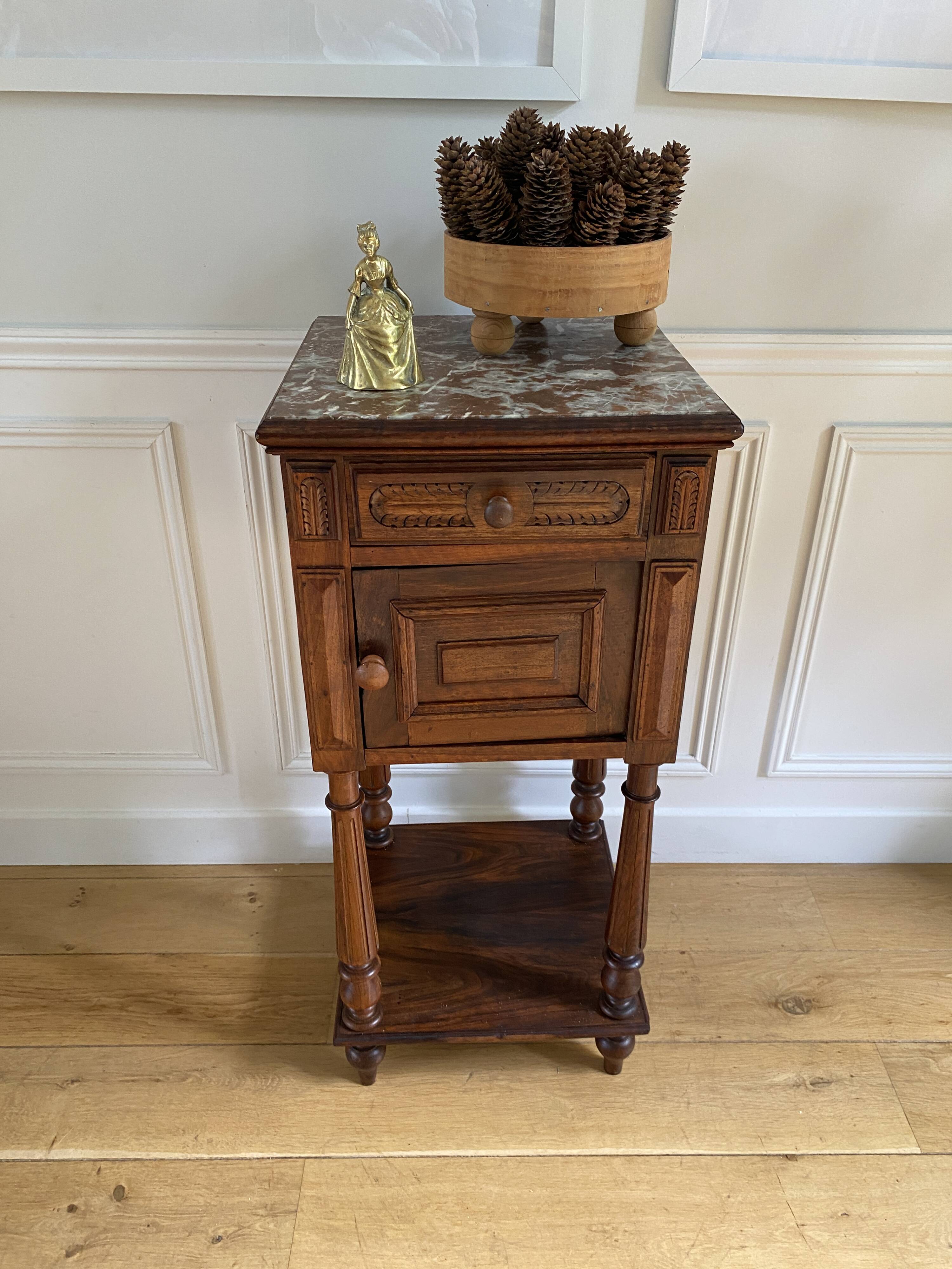 Table de chevet ancienne avec marbre, meuble d'appoint
